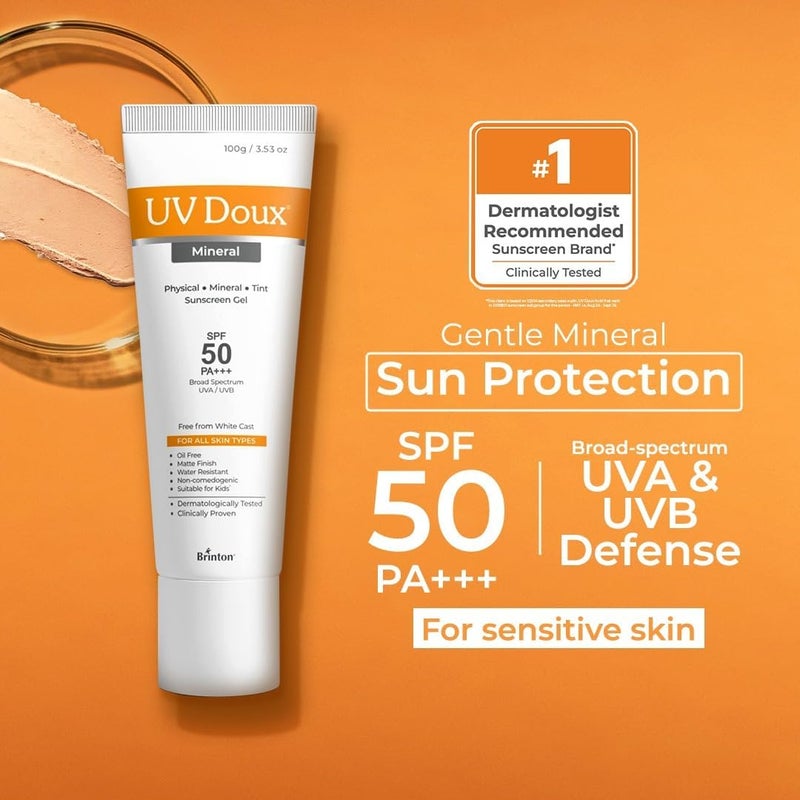 Brinton UV Doux Tinted Mineral Reef Safe Sunscreen Gel with SPF 50 | 100% Physical Mineral Sunscreen with Zinc Oxide & Titanium Dioxide | No White Cast | Matte Finish | Suitable for Kids | For All Skin Types - Image 3