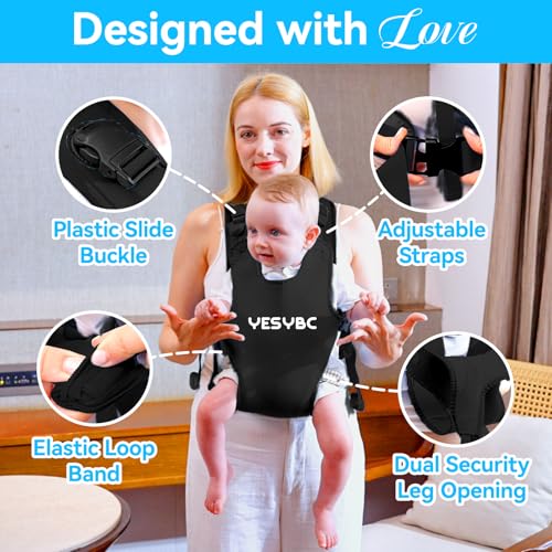 YESYBC Baby Carrier, Dual-Use Adjustable Baby Sling Support Infant Chest Holder with Drawstring Backpack for Newborn to Toddler 13-33 lbs Swimming Pool Beach Land (Black) - Image 3
