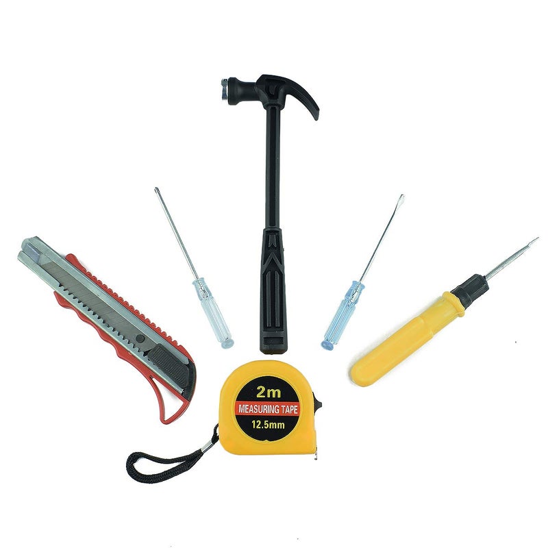 REES52 Hand Tool Kit, Portable Durable Multi Function Steel and Plastic Hammer,Cutter, Measuring Tape, Screwdriver Household Hand Wood Working Tool Set kit 6ps Hammer Screwdriver Tool kit - Image 2