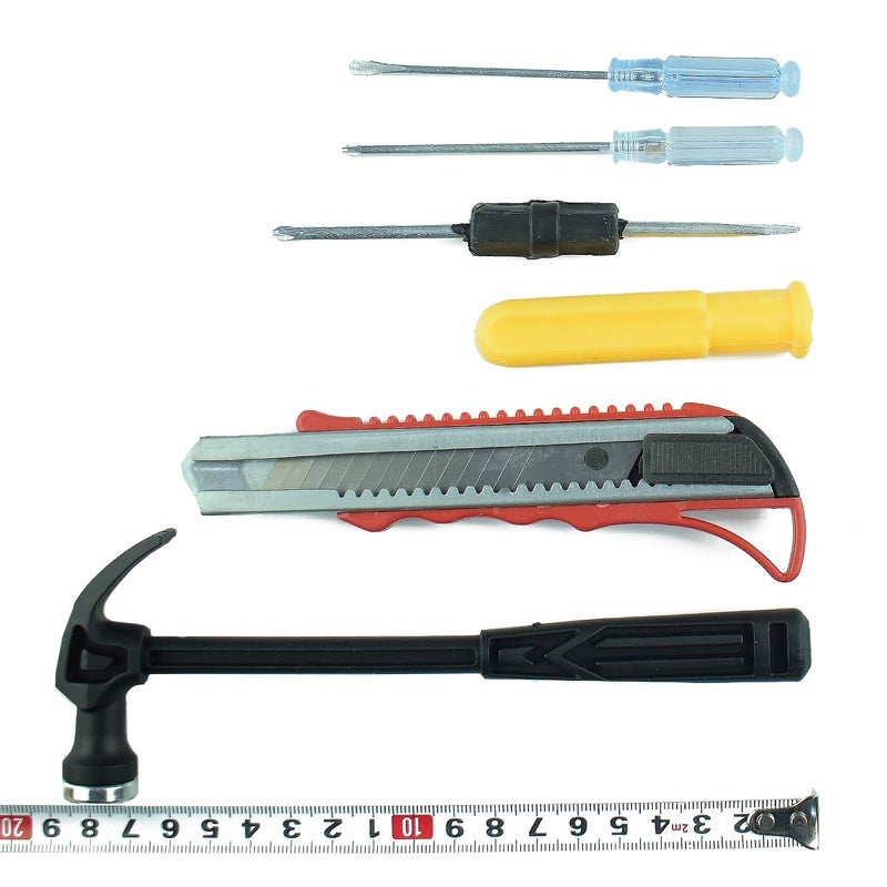 REES52 Hand Tool Kit, Portable Durable Multi Function Steel and Plastic Hammer,Cutter, Measuring Tape, Screwdriver Household Hand Wood Working Tool Set kit 6ps Hammer Screwdriver Tool kit - Image 3