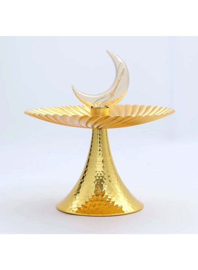 تمارة رمضان  طبق تقديم التمر بالهلال والنجمة الليد المضيئ الورم  باللون الذهبي  الخامة المعدن المقاس : ٢٣ سم  الحجم الوسط - Image 4