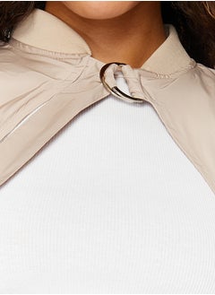 trendyol Dark Beige Belted Crop Bolero Coat TWOSS24MO00011  - Image 4