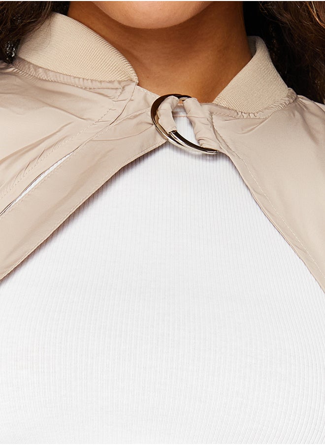 trendyol Dark Beige Belted Crop Bolero Coat TWOSS24MO00011  - Image 4