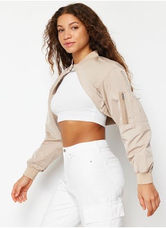 trendyol Dark Beige Belted Crop Bolero Coat TWOSS24MO00011  - Image 2