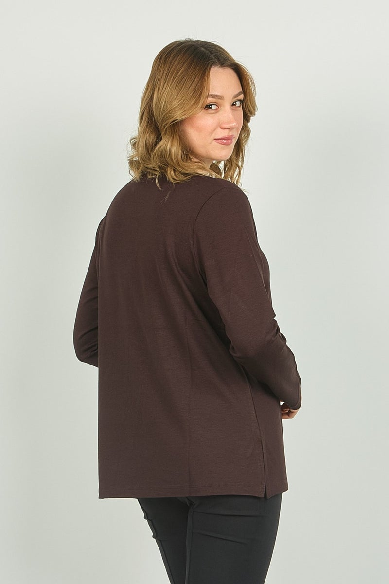 Detay Triko Detail Knitwear Women's Crew Neck Stone Embroidered Long Sleeve Blouse 4565 Brown  - Image 4