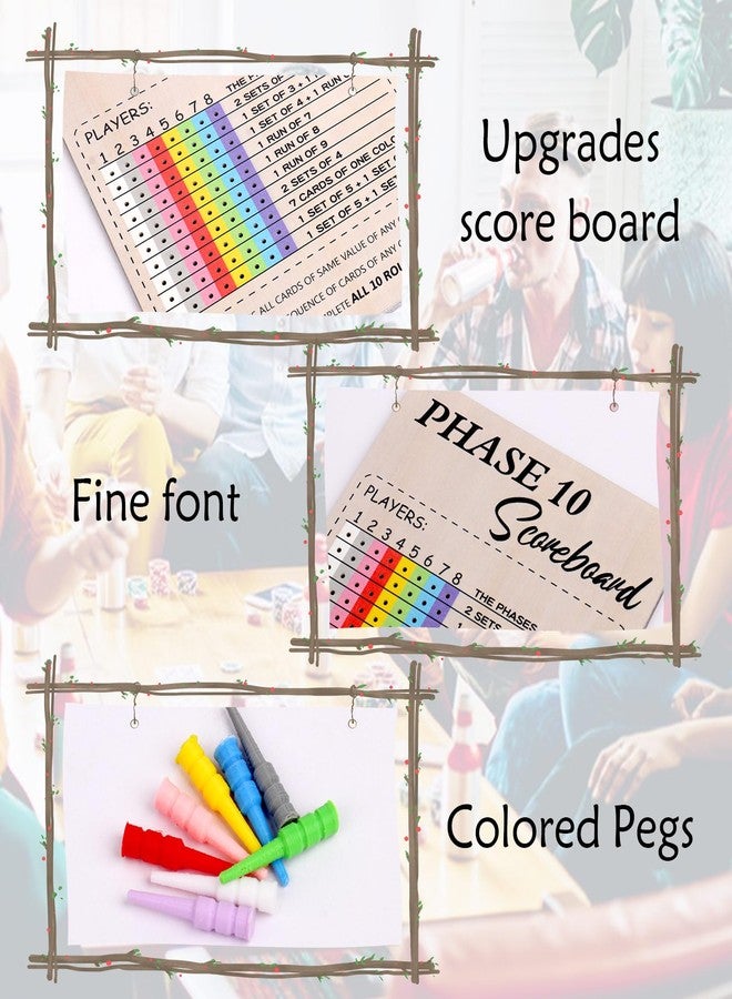 Bnesi Wooden Phase 10 Card Game Score Board Funny Score Board Games 2025 New Wooden Phase 10 Scoreboard with 8 Colored Pegs Classic Wood Score Board Fun Games for Family Party (Fresh) - Image 4
