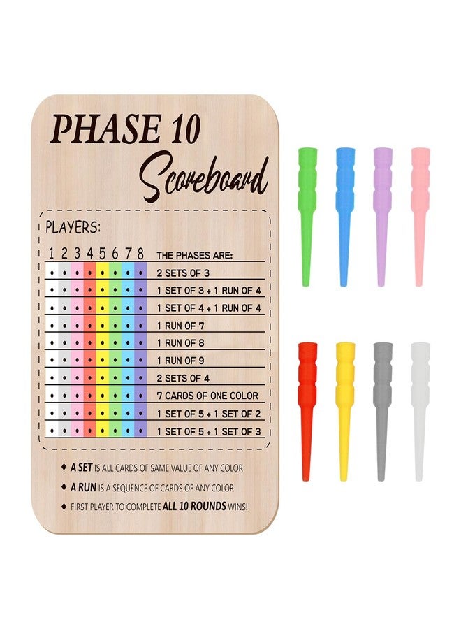 Bnesi Wooden Phase 10 Card Game Score Board Funny Score Board Games 2025 New Wooden Phase 10 Scoreboard with 8 Colored Pegs Classic Wood Score Board Fun Games for Family Party (Fresh) - Image 1
