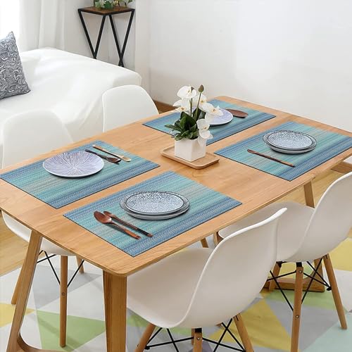 Leeonz Easy to Clean Non-slip Heat Resistant Dining Table Place Mats,PVC Tap Set Heat Resistant Placemats Stain-resistant,Washable Kitchen Dinner Table Place Mats,Easy To Dry (Ombre Blue, Set of 4pcs) - Image 4