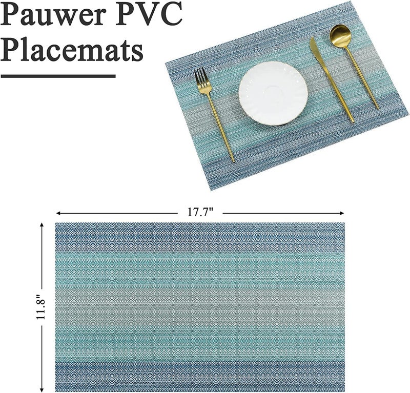 Leeonz Easy to Clean Non-slip Heat Resistant Dining Table Place Mats,PVC Tap Set Heat Resistant Placemats Stain-resistant,Washable Kitchen Dinner Table Place Mats,Easy To Dry (Ombre Blue, Set of 4pcs) - Image 5