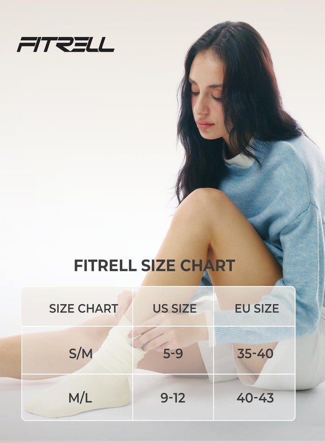 FITRELL جوارب FITRELL النسائية المترهلة، 3 أزواج من الجوارب القطنية الناعمة متوسطة الطول بتصميم ريترو أنيق، أسود + بيج + أخضر زيتوني، مقاس صغير - Image 2