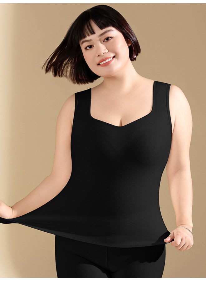 Plus Size Velvet Thermal Vest For Women Cashmere Silk Fat MM Big Chest With Chest Pad All-in-one Bra-free Intimates