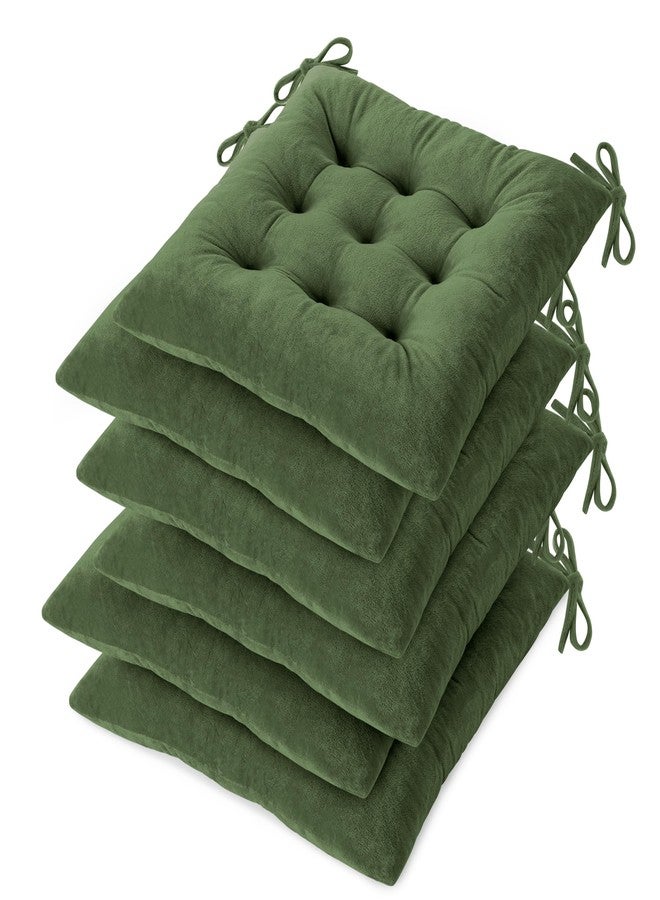 OVOV Chair Cushions for Dining Chairs Set of 6 Tufted Indoor Chair Pads with Ties Soft Square Seat Cushions for Kitchen Chairs 15.5"x15.5",Green - Image 1