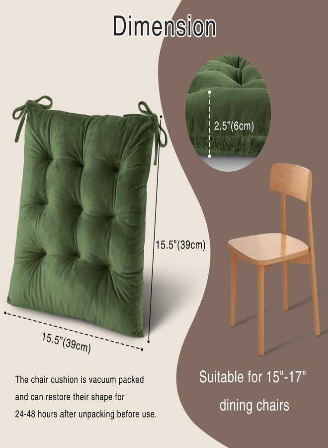 OVOV Chair Cushions for Dining Chairs Set of 6 Tufted Indoor Chair Pads with Ties Soft Square Seat Cushions for Kitchen Chairs 15.5"x15.5",Green - Image 2
