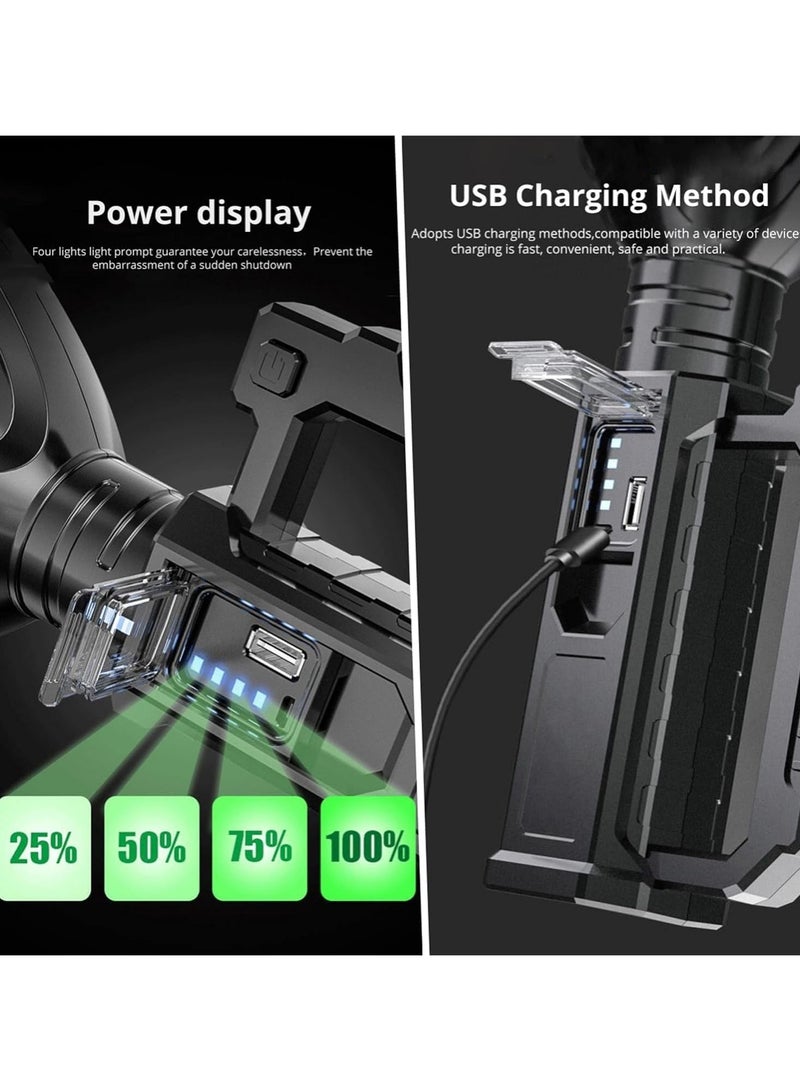 مصباح يدوي قابل لإعادة الشحن بقوة سطوع عالية، كشاف LED شديد السطوع، مقاوم للماء، يأتي بأربعة أوضاع، ومزود بحامل ثلاثي، مثالي للاستخدام في حالات الطوارئ، الصيد، التسلق، والتخييم. - Image 5