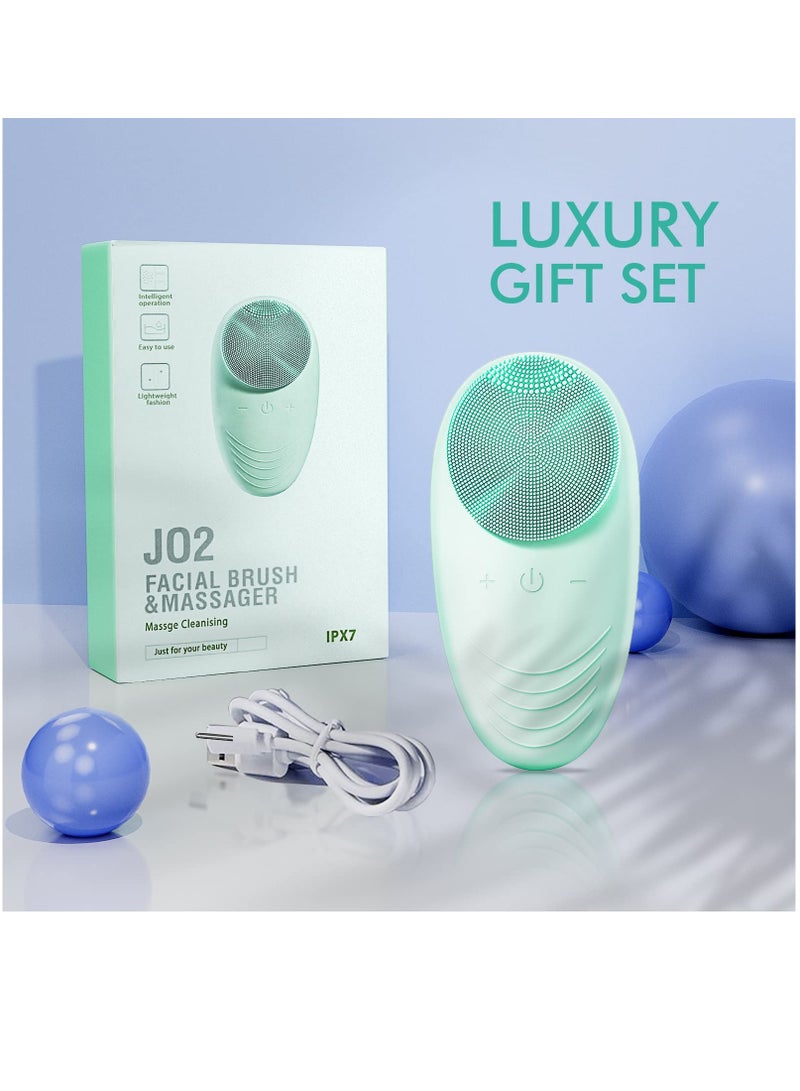 غسول وجه سونيك المقاوم للماء، فرشاة تنظيف، منظف وجه من السيليكون الناعم، مع Rechargeable USB لتنظيف عميق، تقشير لطيف وتدليك، مناسب لجميع أنواع البشرة (أخضر) - Image 5