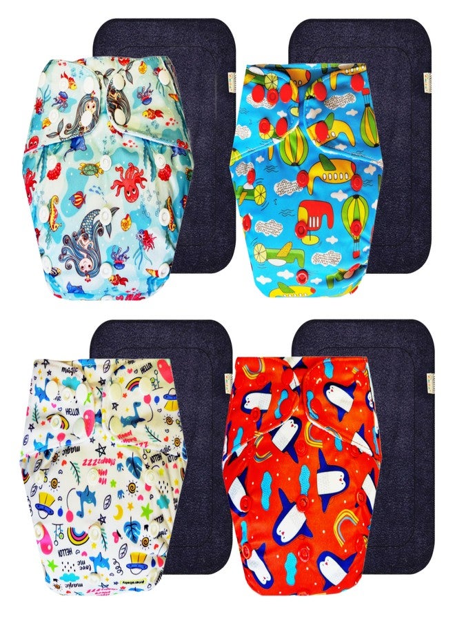 حفاضات دمبلدو القماشية الممتازة مع حشوة سوداء (عبوة من 4) | شعور بالجفاف والراحة | تهوية جيدة | مناسبة للسفر | مصممة من قبل الأمهات | من 3 أشهر إلى 3 سنوات | للجنسين - Image 1