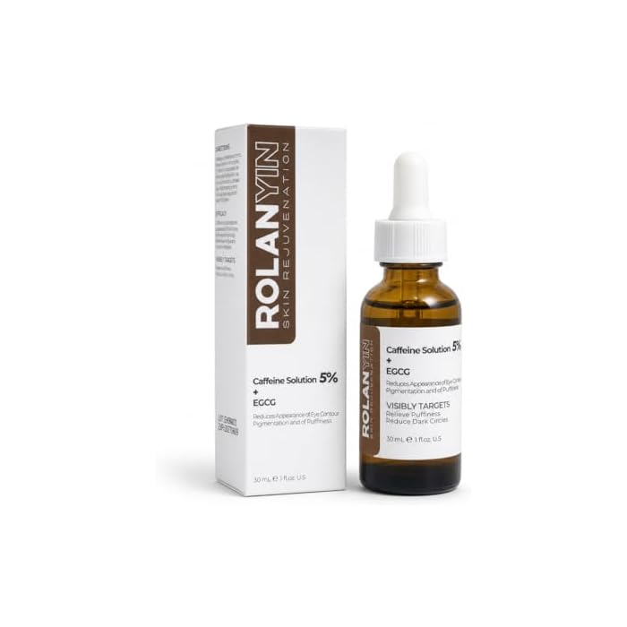 ROLANYIN Caffeine Solution 5% + EGCG Eye Serum for Puffiness Reduction Dark Circle Treatment Hydrating Firming and Soothing Anti Aging Nourishing Formula Eye Skin Care 1 Fl.Oz