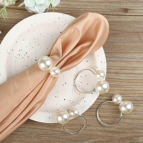 Kesote Pearl Napkin Rings Set of 12, Silver Napkin Ring Holders for Formal or Casual Dinning Table Decor - Image 4