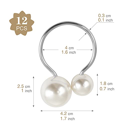 Kesote Pearl Napkin Rings Set of 12, Silver Napkin Ring Holders for Formal or Casual Dinning Table Decor - Image 3