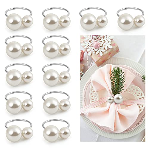 Kesote Pearl Napkin Rings Set of 12, Silver Napkin Ring Holders for Formal or Casual Dinning Table Decor - Image 1