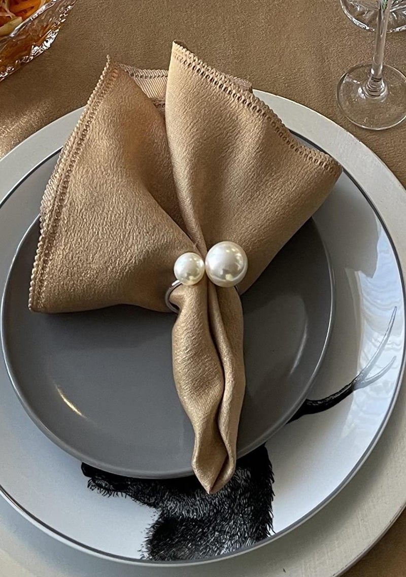 Kesote Pearl Napkin Rings Set of 12, Silver Napkin Ring Holders for Formal or Casual Dinning Table Decor - Image 5