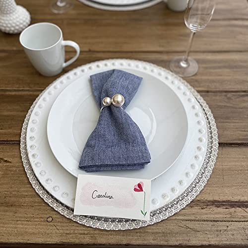 Kesote Pearl Napkin Rings Set of 12, Silver Napkin Ring Holders for Formal or Casual Dinning Table Decor - Image 2