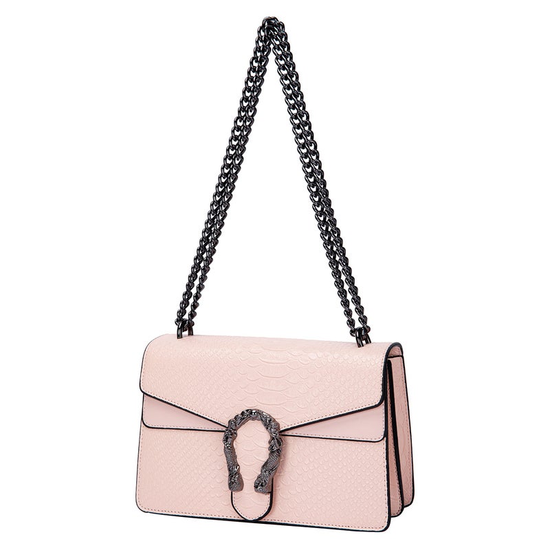DEEPMEOW Crossbody Shoulder Evening Bag for Women - Snake Printed Leather Messenger Bag Chain Strap Clutch Small Square Satchel Purseï¼ˆPinkï¼‰ - Image 1