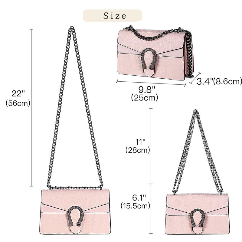 DEEPMEOW Crossbody Shoulder Evening Bag for Women - Snake Printed Leather Messenger Bag Chain Strap Clutch Small Square Satchel Purseï¼ˆPinkï¼‰ - Image 4