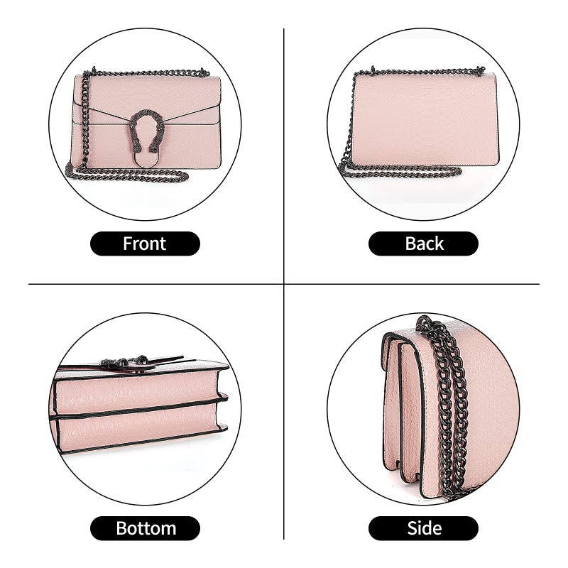 DEEPMEOW Crossbody Shoulder Evening Bag for Women - Snake Printed Leather Messenger Bag Chain Strap Clutch Small Square Satchel Purseï¼ˆPinkï¼‰ - Image 5