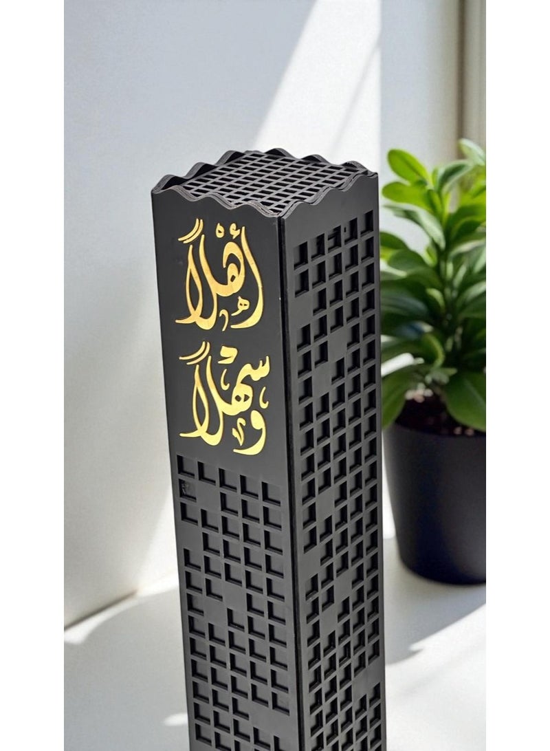 fan baytk Luxury black wooden incense burner with the phrase "Ahlan wa Sahlan" in golden acrylic - a masterpiece design measuring 80 x 15 x 15 cm, a welcoming touch that exudes elegance and generosity - Image 4