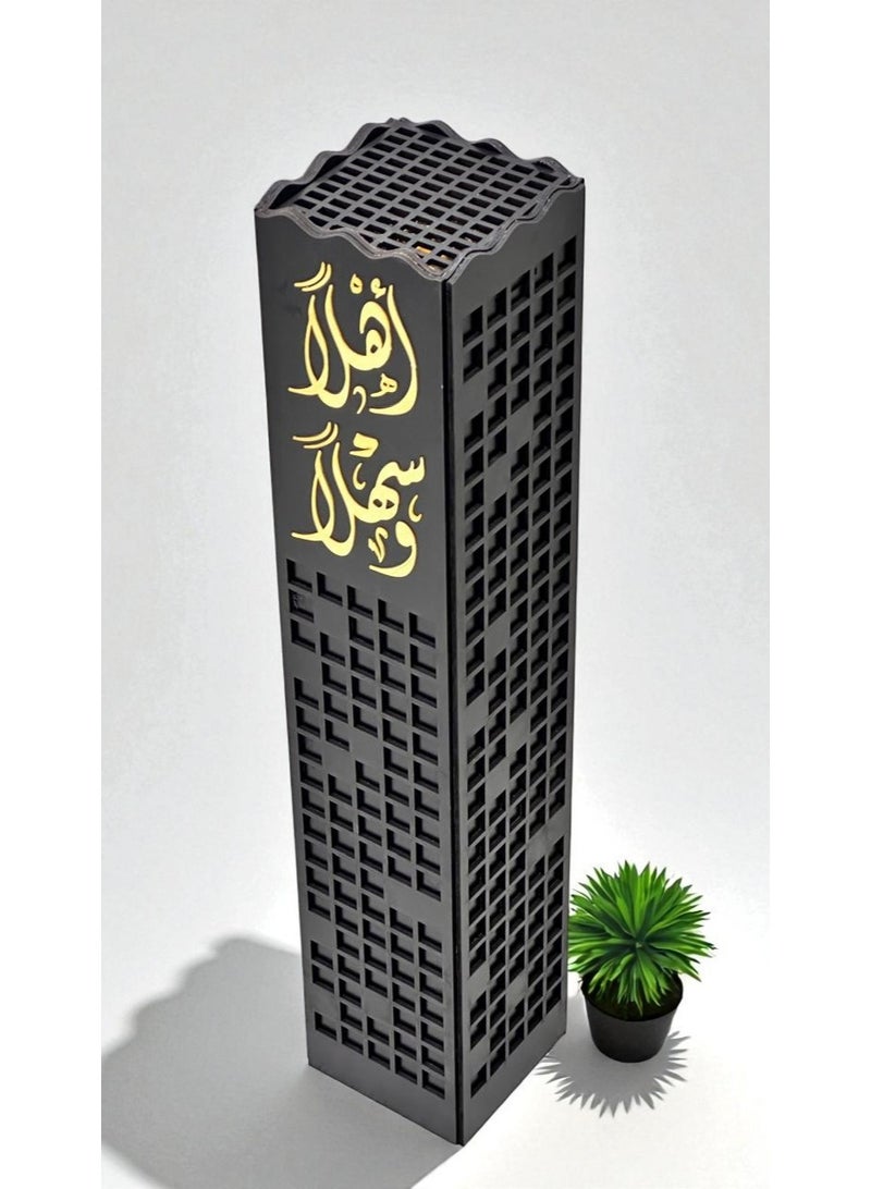 fan baytk Luxury black wooden incense burner with the phrase "Ahlan wa Sahlan" in golden acrylic - a masterpiece design measuring 80 x 15 x 15 cm, a welcoming touch that exudes elegance and generosity - Image 5