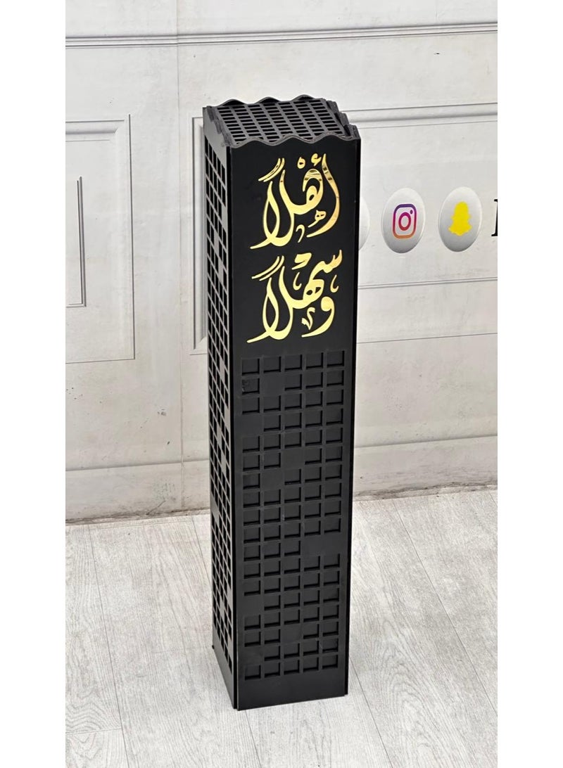 fan baytk Luxury black wooden incense burner with the phrase "Ahlan wa Sahlan" in golden acrylic - a masterpiece design measuring 80 x 15 x 15 cm, a welcoming touch that exudes elegance and generosity - Image 2