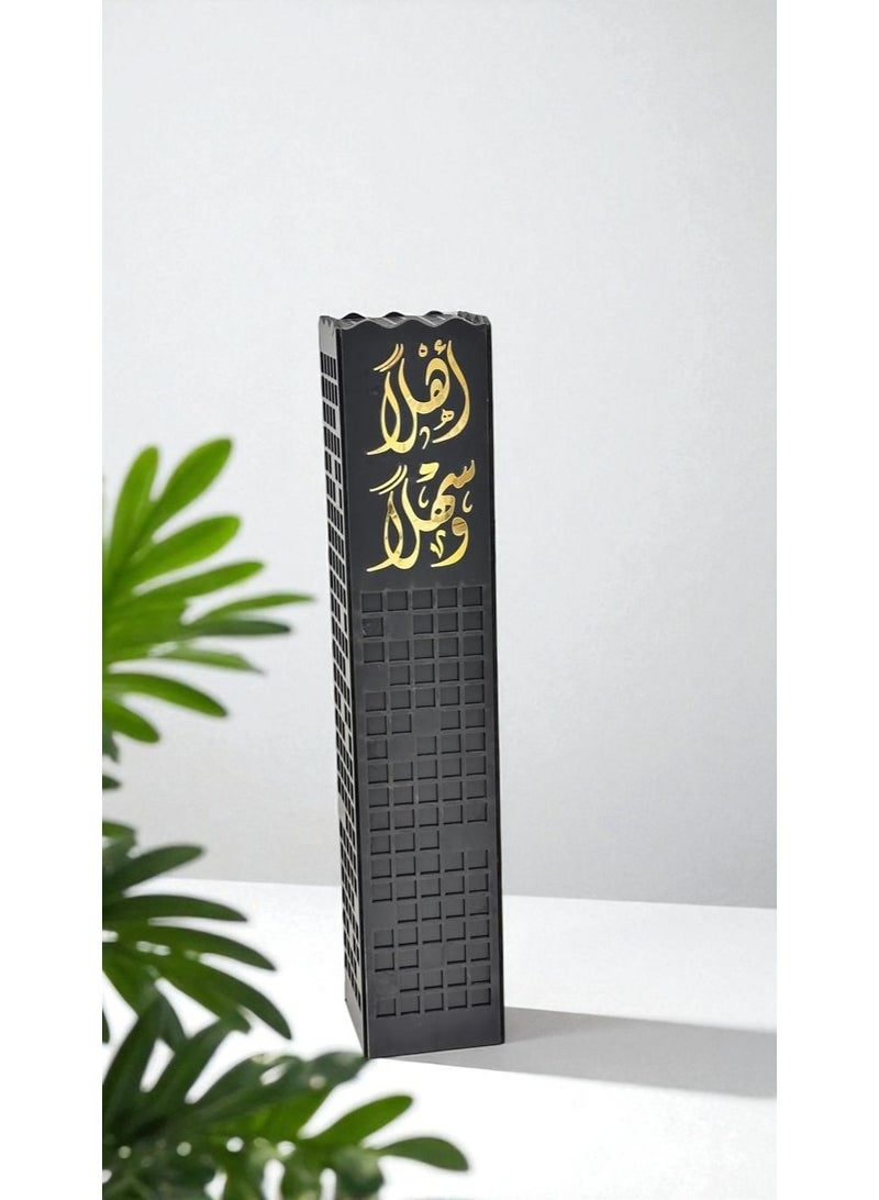 fan baytk Luxury black wooden incense burner with the phrase "Ahlan wa Sahlan" in golden acrylic - a masterpiece design measuring 80 x 15 x 15 cm, a welcoming touch that exudes elegance and generosity - Image 3