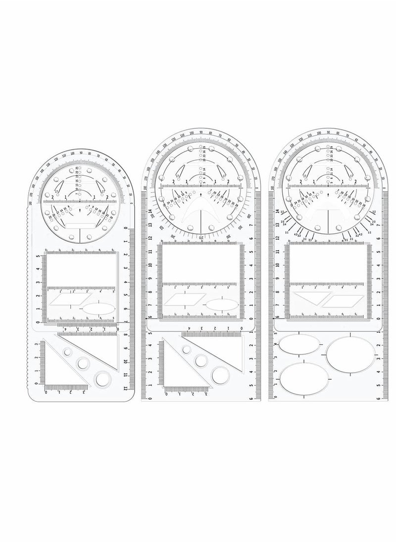 Excefore - 3Pcs Multifunctional Geometric Ruler, Mathematics Drawing Ruler, Geometric Drawing Template Measuring Draft Rulers for Student School Office - Image 1