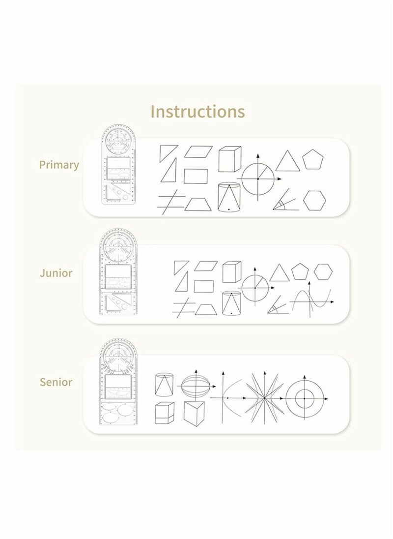 Excefore - 3Pcs Multifunctional Geometric Ruler, Mathematics Drawing Ruler, Geometric Drawing Template Measuring Draft Rulers for Student School Office - Image 1