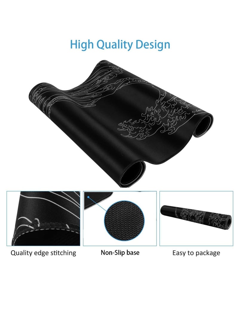 DUNISO Gaming Mouse Pads With Large Size 80X30cm, Japanese Sea Wave, Mouse Mat For Computer, Office, Non Slip Rubber Base, Waterpfoof, Easy To Clean(Black) - Image 4