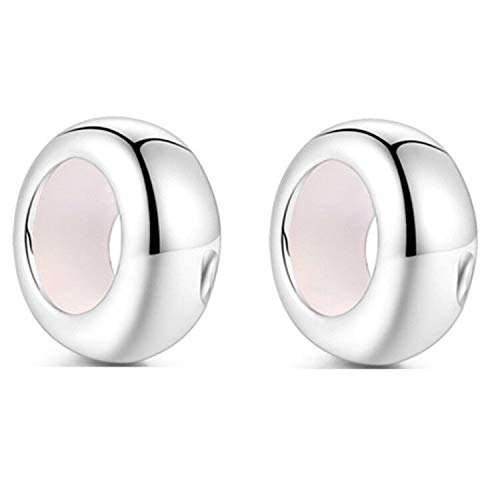 LAMOONY Clip Charms Sterling Silver Rondelle Spacer Bead Charm Stopper Charm for Pandora Charm Bracelets (Silver (2 pcs)) - Image 1