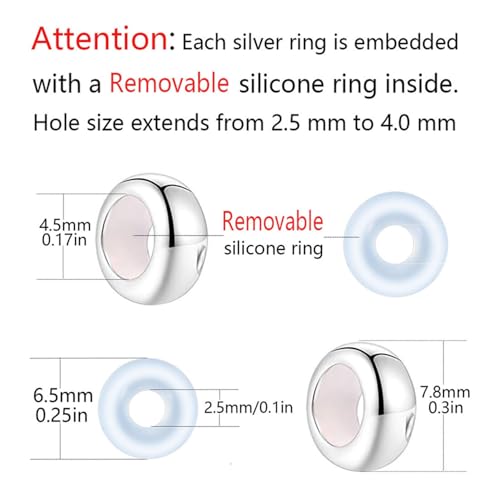 LAMOONY Clip Charms Sterling Silver Rondelle Spacer Bead Charm Stopper Charm for Pandora Charm Bracelets (Silver (2 pcs)) - Image 2