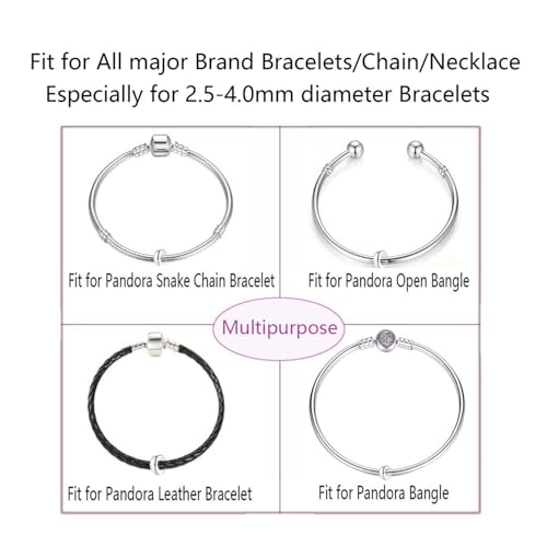 LAMOONY Clip Charms Sterling Silver Rondelle Spacer Bead Charm Stopper Charm for Pandora Charm Bracelets (Silver (2 pcs)) - Image 4