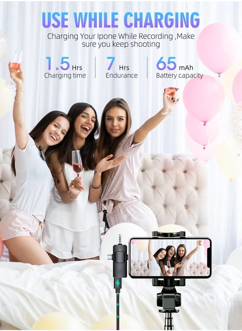 3 in 1 Wireless Lavalier Microphones for iPhone, iPad, Android, Camera, USB-C MicrophoneMini Microphone with Noise Reduction for Video Recording, Vlog, YouTube, TikTok