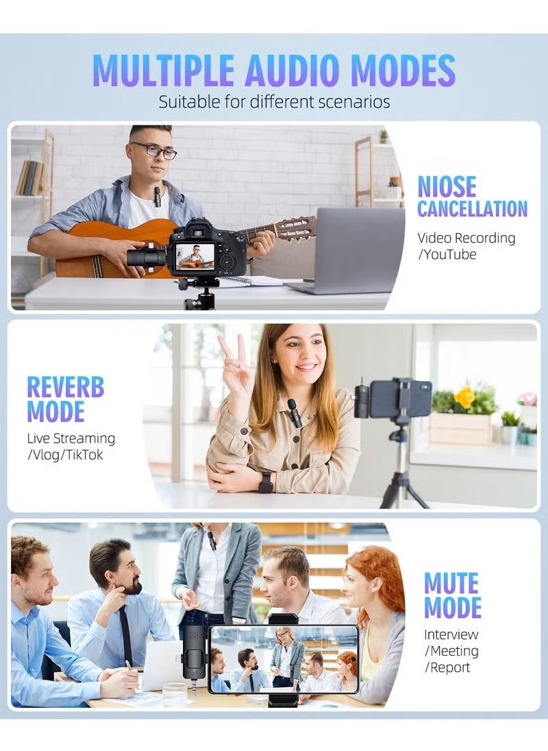 3 in 1 Wireless Lavalier Microphones for iPhone, iPad, Android, Camera, USB-C MicrophoneMini Microphone with Noise Reduction for Video Recording, Vlog, YouTube, TikTok