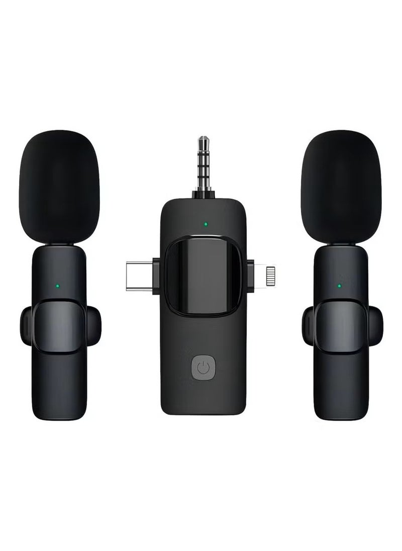 3 in 1 Wireless Lavalier Microphones for iPhone, iPad, Android, Camera, USB-C MicrophoneMini Microphone with Noise Reduction for Video Recording, Vlog, YouTube, TikTok