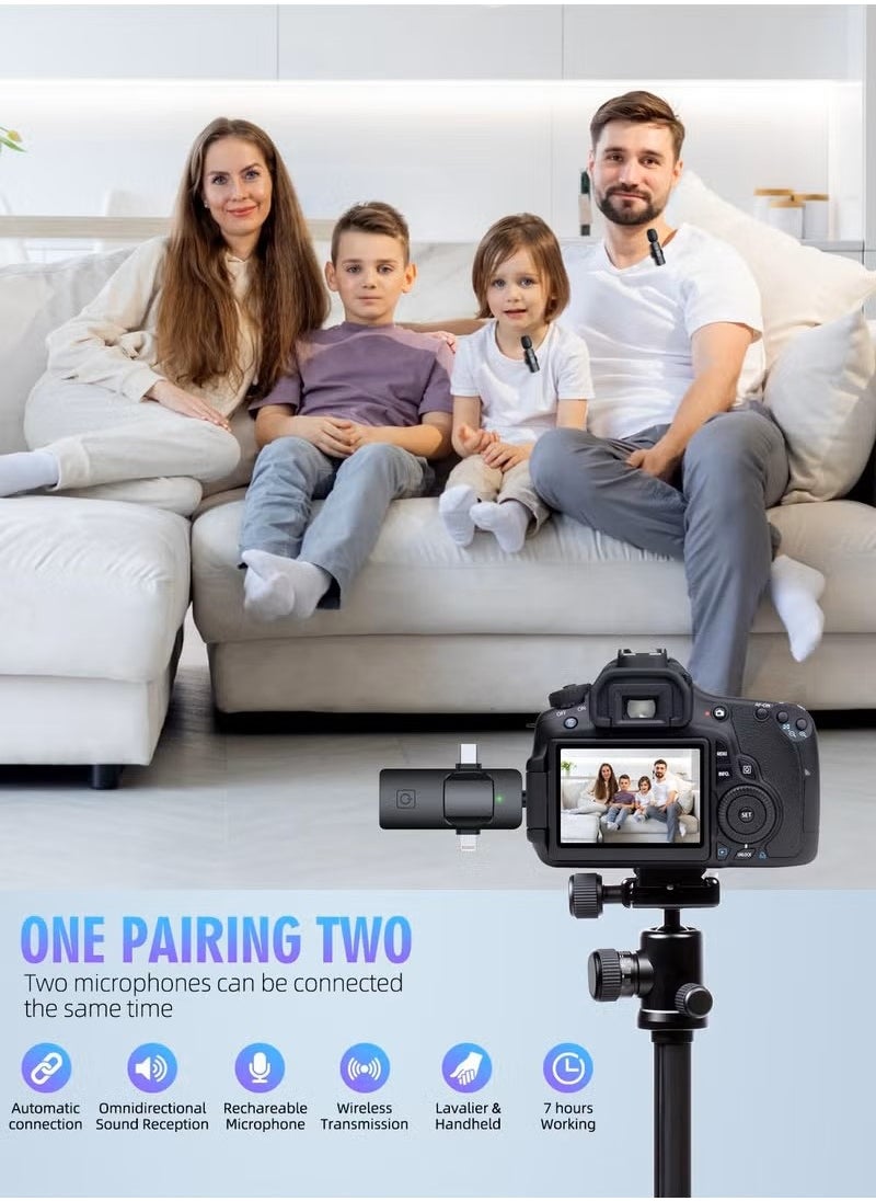 3 in 1 Wireless Lavalier Microphones for iPhone, iPad, Android, Camera, USB-C MicrophoneMini Microphone with Noise Reduction for Video Recording, Vlog, YouTube, TikTok