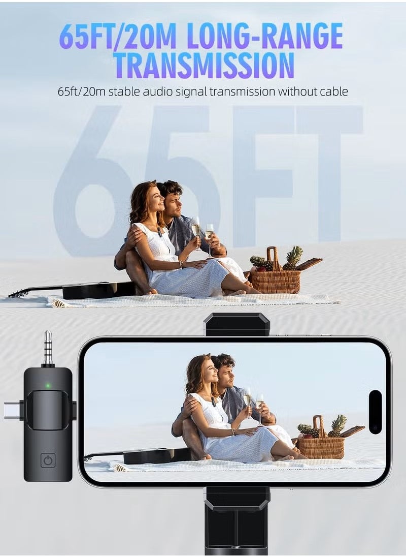 3 in 1 Wireless Lavalier Microphones for iPhone, iPad, Android, Camera, USB-C MicrophoneMini Microphone with Noise Reduction for Video Recording, Vlog, YouTube, TikTok
