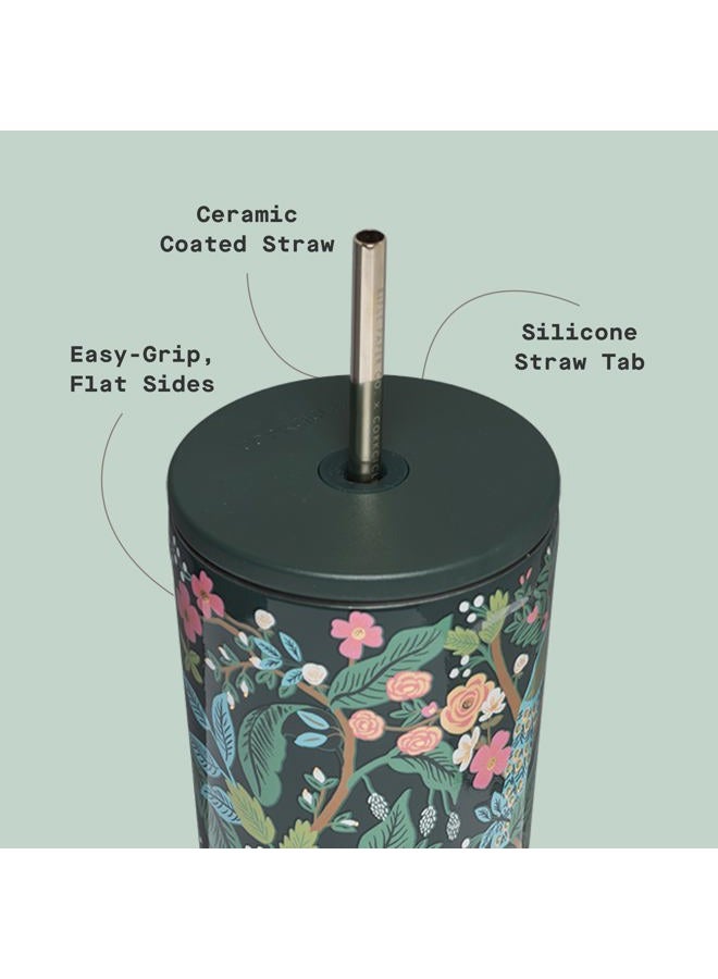 CORKCICLE كوب معزول من Rifle Paper Co. مع غطاء وقشة - يحافظ على المشروبات باردة لمدة 12 ساعة - هدية للأم - مثالي ليوم الأم أو عيد الميلاد - 24 أونصة - أزرق طاووس - Image 4