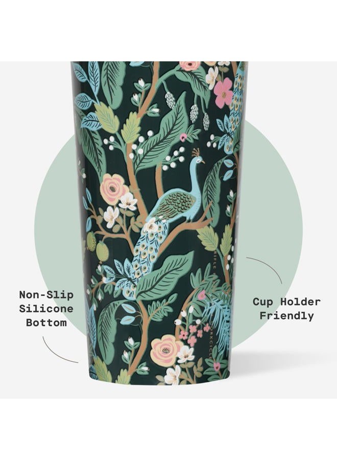 CORKCICLE كوب معزول من Rifle Paper Co. مع غطاء وقشة - يحافظ على المشروبات باردة لمدة 12 ساعة - هدية للأم - مثالي ليوم الأم أو عيد الميلاد - 24 أونصة - أزرق طاووس - Image 5