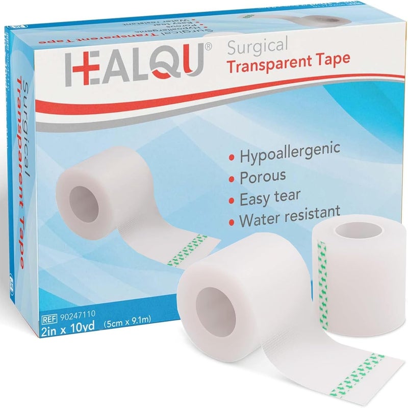 HEALQU شريط جراحي HEALQU 6 لفات 2x10 ياردة شريط طبي شفاف للعناية بالجروح والأنابيب ولوازم الإسعافات الأولية شريط ميكروبوري قابل للتنفس ومقاوم للماء مع لاصق لطيف - Image 1