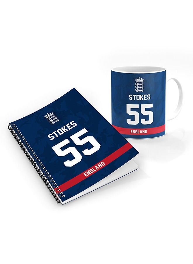 Stylizedd Designer Printed Coffee Mug + A5 Spiral Notebook Memo Notepad Journal Personalized Combo Gift Set  -Player Name - Ben Stokes, Jersey Number-55 - Image 1
