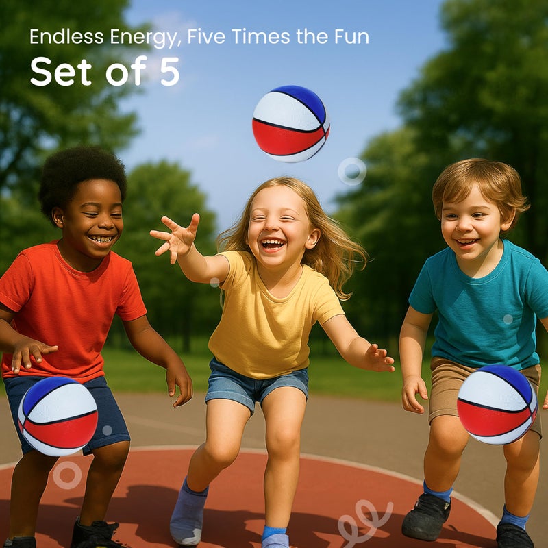 Botabee Indoor Basketball - Mini Basketball Set of 5 - Durable, Anti-Slip Grip 7" Mini Basket Balls for Indoor, Outdoor Play - Inflatable Toys for Pop Arcade - Soft, Bouncy Sports Rubber Playing Ball - Image 4