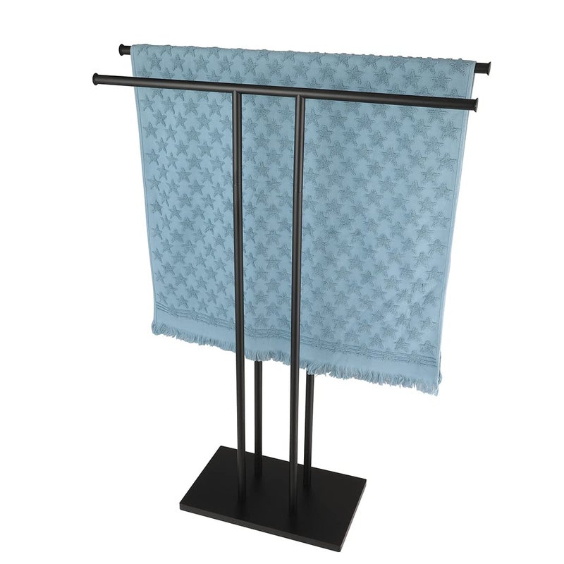 JQK Bath Towel Holder Stand Black, 30 Inch Free Standing Double Towel Rack Shelf for Bathroom Floor, Matte Black, BTH100L30-PB - Image 1